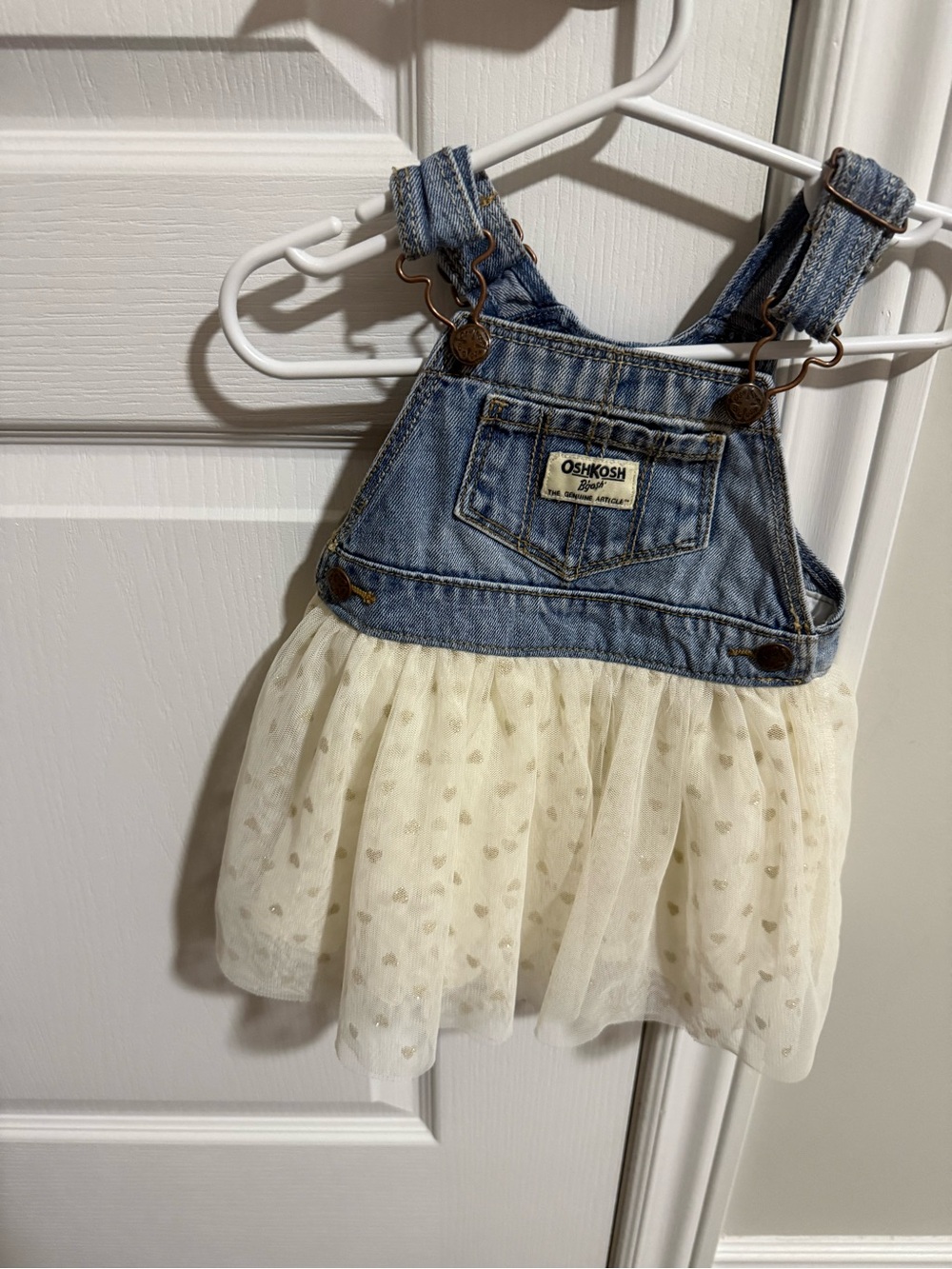 OshKosh B'gosh Blue Denim and Cream Tulle Overall Dress baby size 6 months